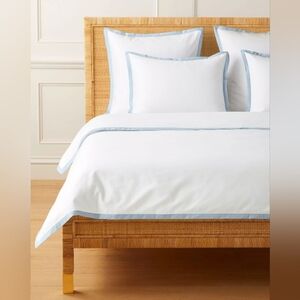 Border Frame Sateen Duvet Cover by Serena & Lily, Coastal Blue, King Size